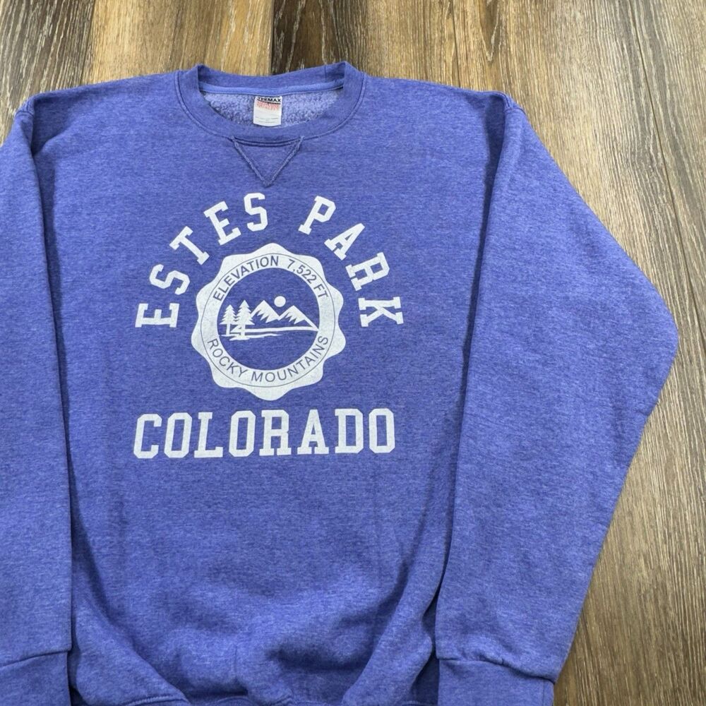Vintage Estes Park Sweatshirt Mens XXL Purple Colorado Hiking Camping Sweater